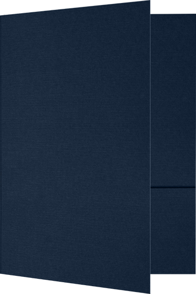 Dark Blue Linen 100lb 6 x 9 Two Pocket Half Size Folders with 3 Inch Pockets