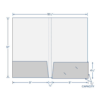 Dark Blue Linen 100lb 9 x 12 Two Pocket Folders with 4 1/4 Inch Deep Box Pockets and 1/4 Inch Expansion with Double Score Spine