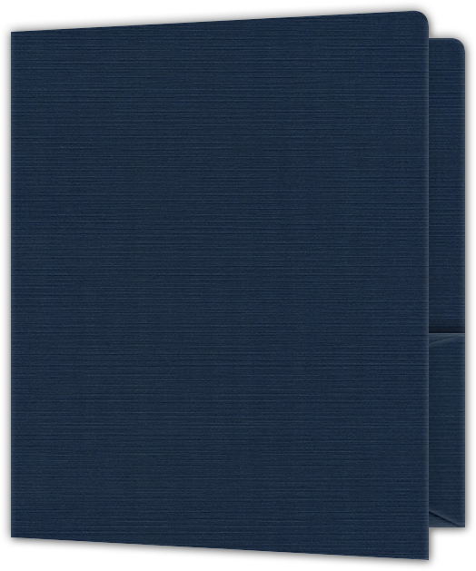 Dark Blue Linen 100lb 9 x 12 Two Pocket Round Corner Folders with 4 1/4 Inch Pocket