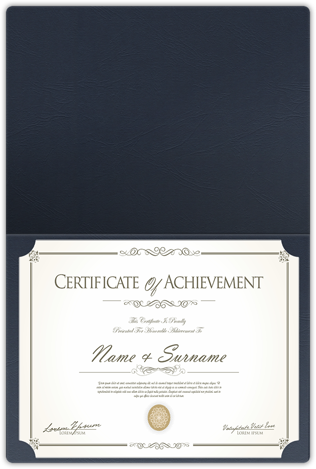 Deep Blue Cordwain 90lb 9 1/2 x 12 Landscape or Portrait Certificate Holders with Rounded Corner Slits
