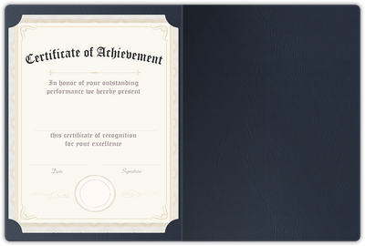 Deep Blue Cordwain 90lb 9 1/2 x 12 Landscape or Portrait Certificate Holders with Rounded Corner Slits