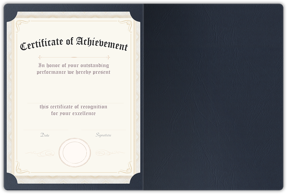Deep Blue Cordwain 90lb 9 1/2 x 12 Landscape or Portrait Certificate Holders with Rounded Corner Slits