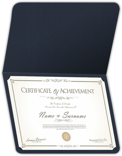 Deep Blue Cordwain 90lb 9 1/2 x 12 Landscape or Portrait Certificate Holders with Rounded Corner Slits