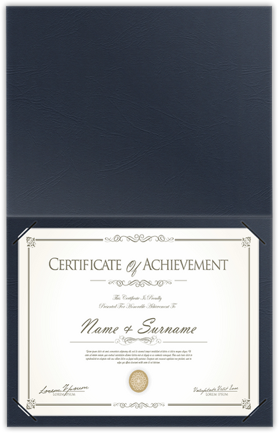 Deep Blue Cordwain 90lb 9 1/2 x 12 Landscape or Portrait Certificate Holders with Square Corner Slits (Holds 8 1/2 x 11 Certificate)