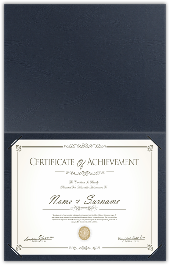 Deep Blue Cordwain 90lb 9 1/2 x 12 Landscape or Portrait Certificate Holders with Square Corner Slits (Holds 8 1/2 x 11 Certificate)