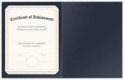 Deep Blue Cordwain 90lb 9 1/2 x 12 Landscape or Portrait Certificate Holders with Square Corner Slits (Holds 8 1/2 x 11 Certificate)