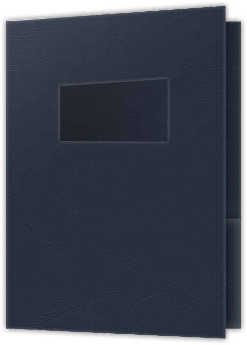 Deep Blue Cordwain 90lb 9 x 12 Two Pocket Folders with 4 Inch Pockets and 2 x 4 Window