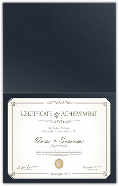 Deep Blue Hopsack 90lb 9 1/2 x 12 Landscape or Portrait Certificate Holders with Square Corner Slits (Holds 8 1/2 x 11 Certificate)