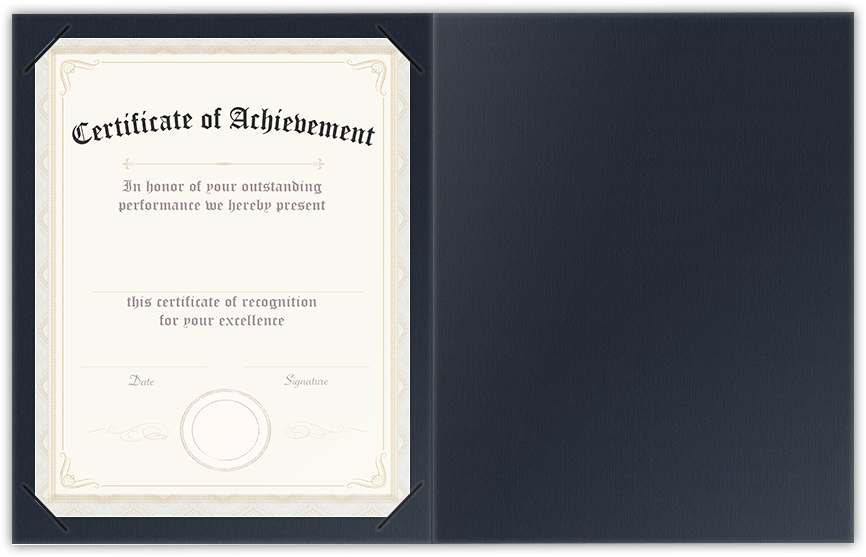 Deep Blue Hopsack 90lb 9 1/2 x 12 Landscape or Portrait Certificate Holders with Square Corner Slits (Holds 8 1/2 x 11 Certificate)