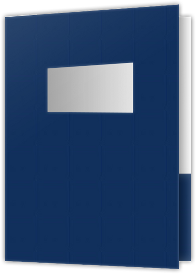 Navy Semi-Gloss 14pt C1S 9 x 12 Two Pocket Folders with 4 Inch Pockets and 2 x 4 Window