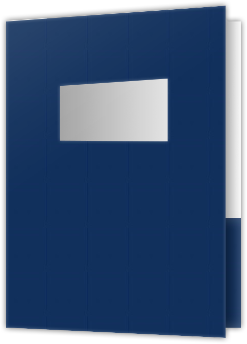 Navy Semi-Gloss 14pt C1S 9 x 12 Two Pocket Folders with 4 Inch Pockets and 2 x 4 Window