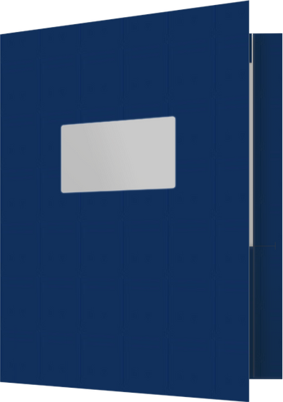Navy Semi-Gloss 14pt C1S 9 1/2 x 11 3/4 Two Pocket Folders with 4 1/2 Inch Pockets and 1 Inch Reinforced Top and Edges