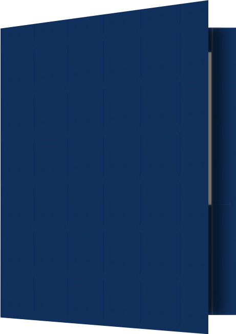Navy Semi-Gloss 14pt C1S 9 1/2 x 11 3/4 Two Pocket Folders with 4 1/2 Inch Pockets and 1 Inch Reinforced Top and Edges