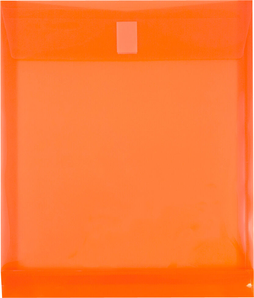Orange Letter Open End with 1" Expansion Plastic Envelopes (9 3/4 x 11 3/4) with Hook and Loop Closure