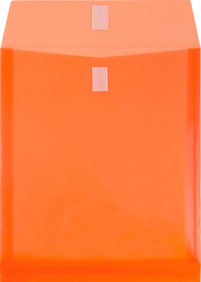 Orange Letter Open End with 1" Expansion Plastic Envelopes (9 3/4 x 11 3/4) with Hook and Loop Closure