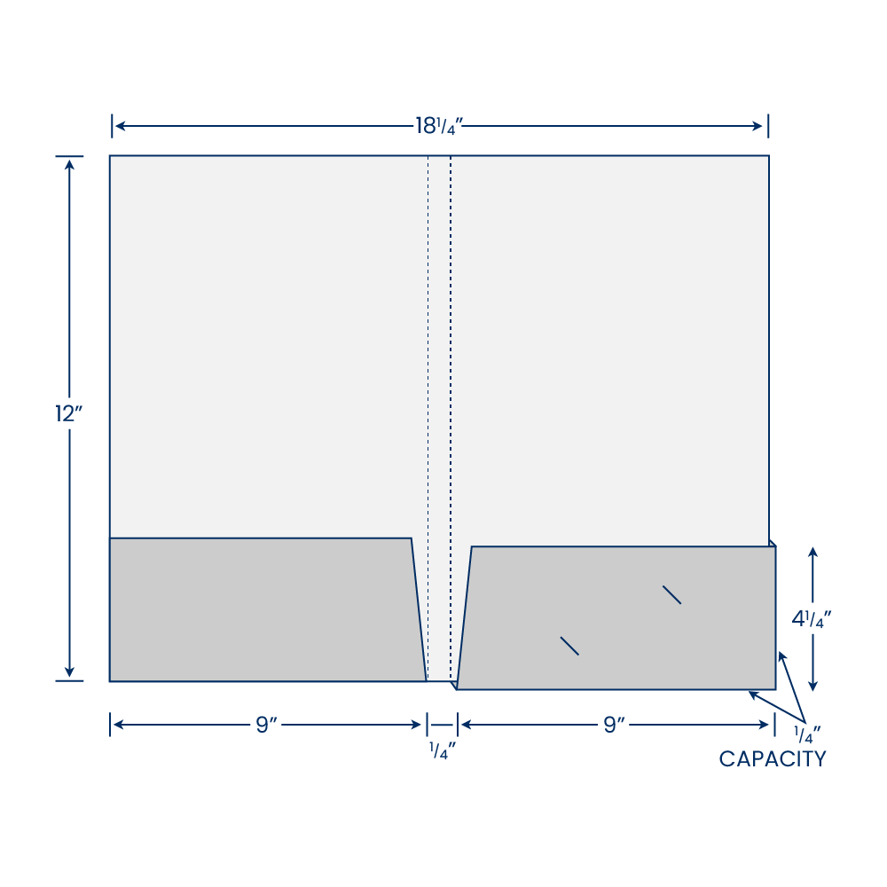 Blue Smooth 140lb 9 x 12 Two Pocket Folders with 4 1/4 Inch Deep Box Pockets and 1/4 Inch Expansion with Double Score Spine