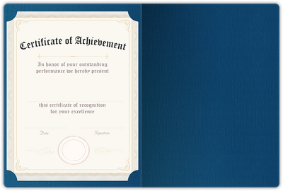 Royal Blue Felt 80lb 9 1/2 x 12 Landscape or Portrait Certificate Holders with Rounded Corner Slits