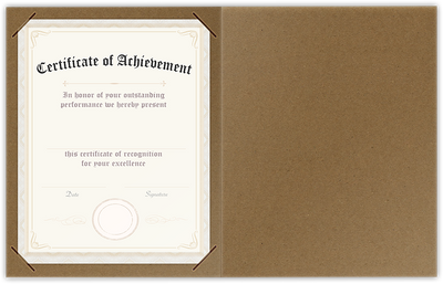 Brown Paper Bag Smooth 90lb 9 1/2 x 12 Landscape or Portrait Certificate Holders with Square Corner Slits (Holds 8 1/2 x 11 Certificate)