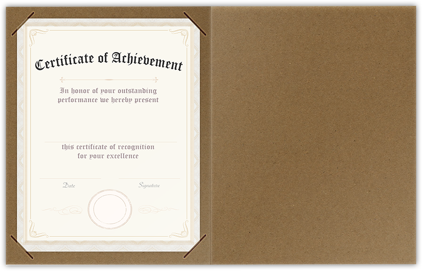Brown Paper Bag Smooth 90lb 9 1/2 x 12 Landscape or Portrait Certificate Holders with Square Corner Slits (Holds 8 1/2 x 11 Certificate)
