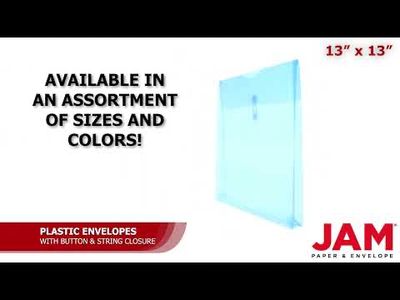 Blue 13 x 13 Square Plastic Envelopes with Button & String