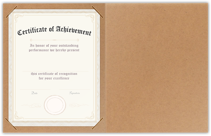 Jute Vellum 80lb 9 1/2 x 12 Landscape or Portrait Certificate Holders with Square Corner Slits (Holds 8 1/2 x 11 Certificate)