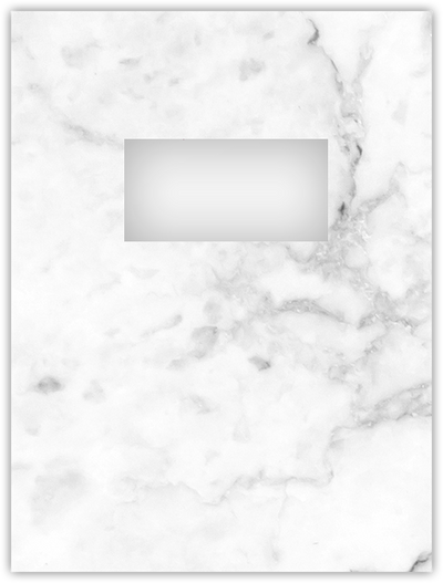 White with Ash Gray Marble Semi-Gloss 14pt C1S 9 x 12 Two Pocket Folders with 4 Inch Pockets and 2 x 4 Window