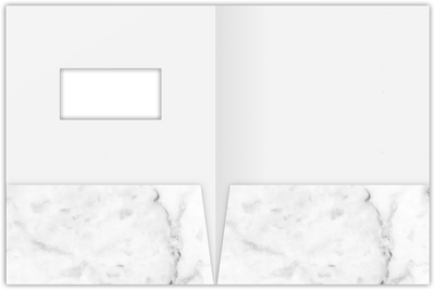 White with Ash Gray Marble Semi-Gloss 14pt C1S 9 x 12 Two Pocket Folders with 4 Inch Pockets and 2 x 4 Window