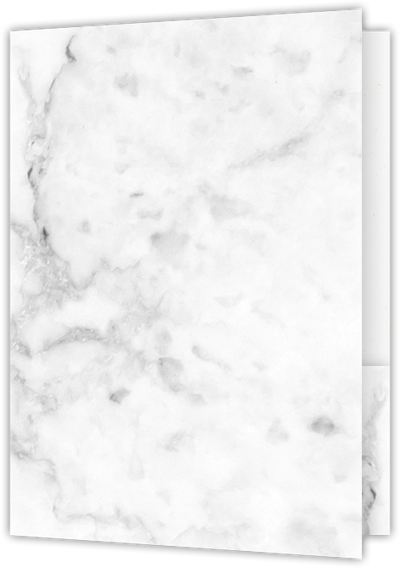 White with Ash Gray Marble Semi-Gloss 14pt C1S 9 x 12 Two Pocket Folders with 4 Inch Curved Pockets