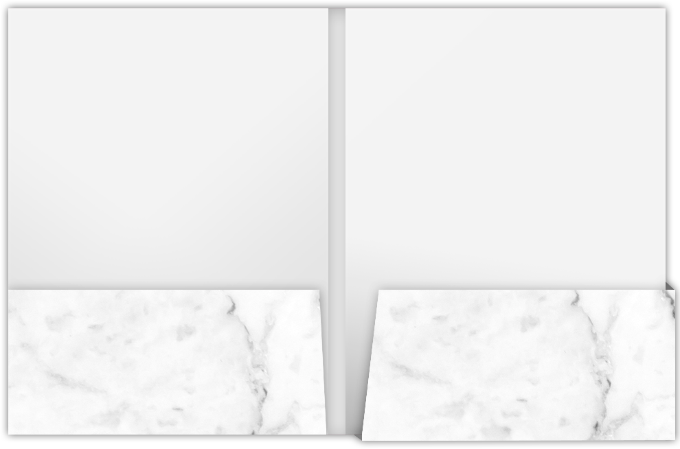White with Ash Gray Marble Semi-Gloss 14pt C1S 9 x 12 Two Pocket Folders with 4 1/4 Inch Deep Box Pockets and 1/4 Inch Expansion with Double Score Spine