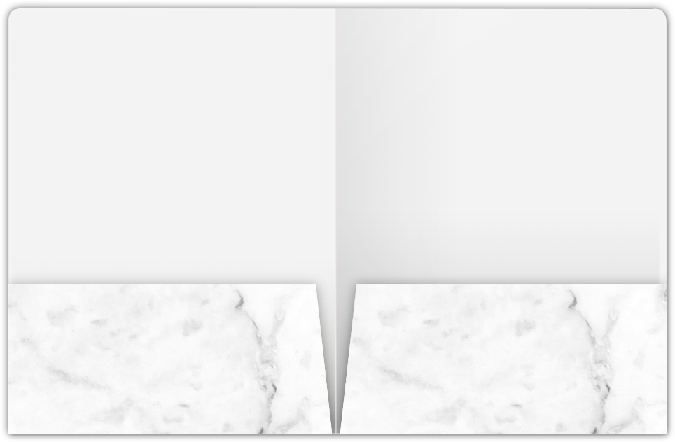White with Ash Gray Marble Semi-Gloss 14pt C1S 9 x 12 Two Pocket Round Corner Folders with 4 1/4 Inch Pocket