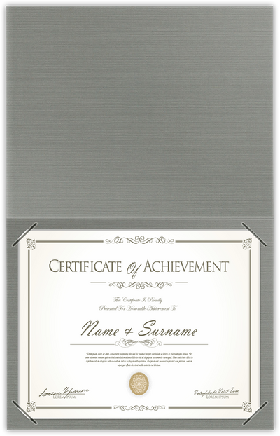 Sterling Gray Linen 100lb 9 1/2 x 12 Landscape or Portrait Certificate Holders with Square Corner Slits (Holds 8 1/2 x 11 Certificate)