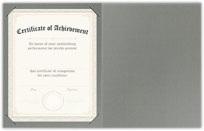 Sterling Gray Linen 100lb 9 1/2 x 12 Landscape or Portrait Certificate Holders with Square Corner Slits (Holds 8 1/2 x 11 Certificate)