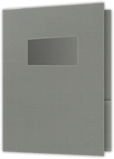 Sterling Gray Linen 100lb 9 x 12 Two Pocket Folders with 4 Inch Pockets and 2 x 4 Window