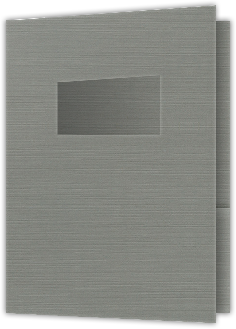 Sterling Gray Linen 100lb 9 x 12 Two Pocket Folders with 4 Inch Pockets and 2 x 4 Window