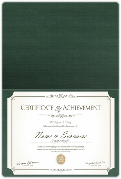 Deep Pine Linen 100lb 9 1/2 x 12 Landscape or Portrait Certificate Holders with Rounded Corner Slits