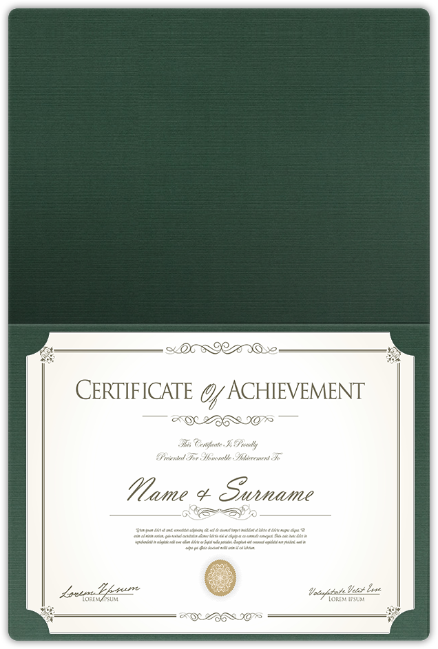Deep Pine Linen 100lb 9 1/2 x 12 Landscape or Portrait Certificate Holders with Rounded Corner Slits