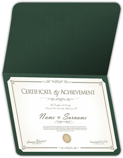 Deep Pine Linen 100lb 9 1/2 x 12 Landscape or Portrait Certificate Holders with Rounded Corner Slits
