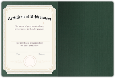 Deep Pine Linen 100lb 9 1/2 x 12 Landscape or Portrait Certificate Holders with Rounded Corner Slits