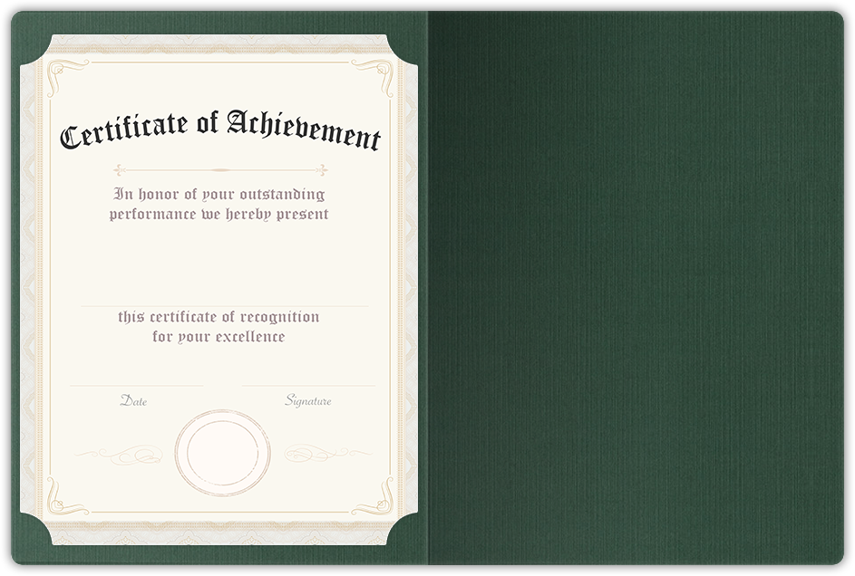 Deep Pine Linen 100lb 9 1/2 x 12 Landscape or Portrait Certificate Holders with Rounded Corner Slits