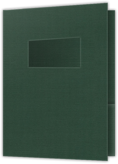 Deep Pine Linen 100lb 9 x 12 Two Pocket Folders with 4 Inch Pockets and 2 x 4 Window