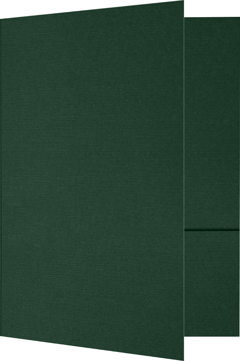 Deep Pine Linen 100lb 6 x 9 Two Pocket Half Size Folders with 3 Inch Pockets