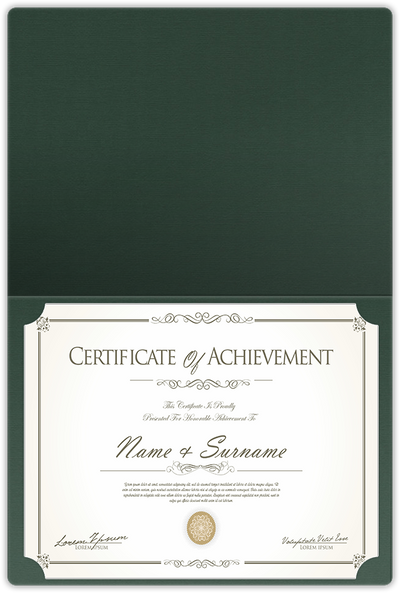 Forest Green Hopsack 90lb 9 1/2 x 12 Landscape or Portrait Certificate Holders with Rounded Corner Slits