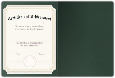 Forest Green Hopsack 90lb 9 1/2 x 12 Landscape or Portrait Certificate Holders with Rounded Corner Slits