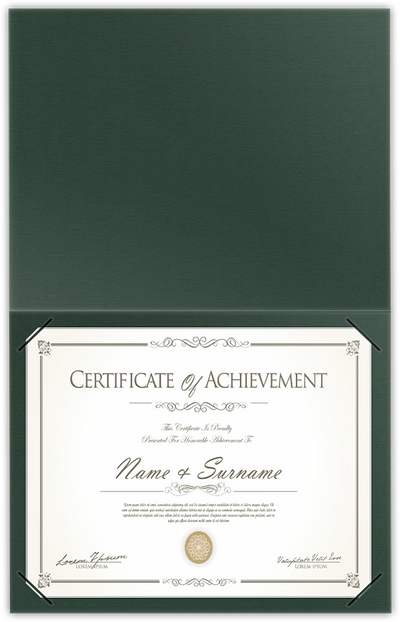 Forest Green Hopsack 90lb 9 1/2 x 12 Landscape or Portrait Certificate Holders with Square Corner Slits (Holds 8 1/2 x 11 Certificate)