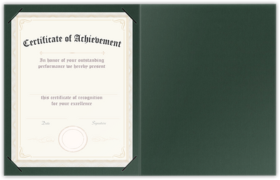 Forest Green Hopsack 90lb 9 1/2 x 12 Landscape or Portrait Certificate Holders with Square Corner Slits (Holds 8 1/2 x 11 Certificate)