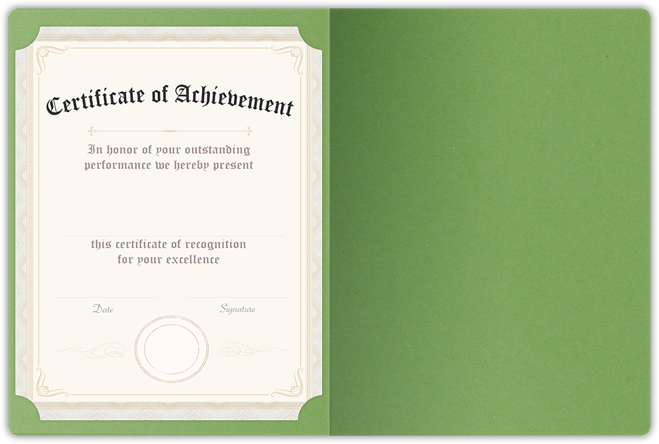Gumdrop Green Vellum 100lb 9 1/2 x 12 Landscape or Portrait Certificate Holders with Rounded Corner Slits