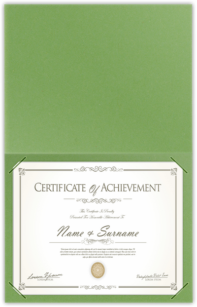 Gumdrop Green Vellum 100lb 9 1/2 x 12 Landscape or Portrait Certificate Holders with Square Corner Slits (Holds 8 1/2 x 11 Certificate)