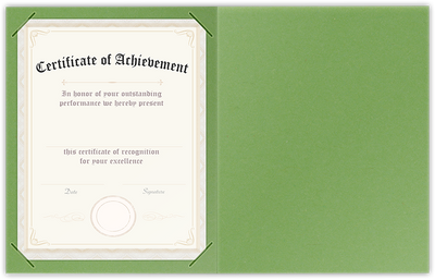 Gumdrop Green Vellum 100lb 9 1/2 x 12 Landscape or Portrait Certificate Holders with Square Corner Slits (Holds 8 1/2 x 11 Certificate)