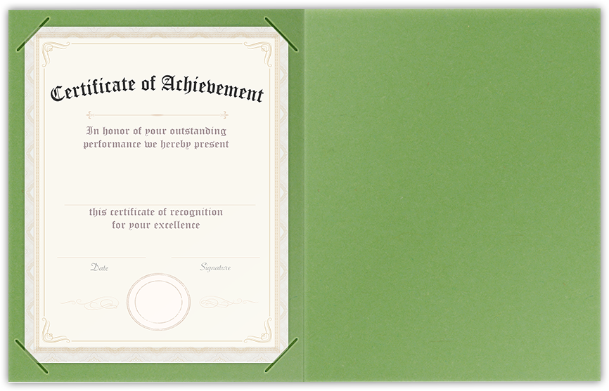 Gumdrop Green Vellum 100lb 9 1/2 x 12 Landscape or Portrait Certificate Holders with Square Corner Slits (Holds 8 1/2 x 11 Certificate)