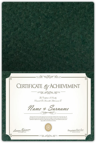 Hunter Green Felt 80lb 9 1/2 x 12 Landscape or Portrait Certificate Holders with Rounded Corner Slits